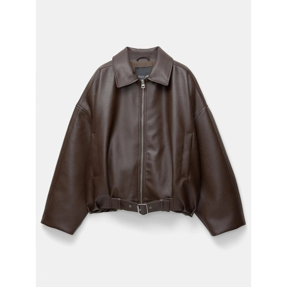 Veste Vintage en Simili Cuir – Col à Revers