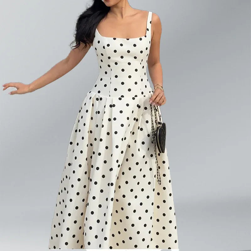 Robe Bella – Midi à Pois & Col Carré 🤍