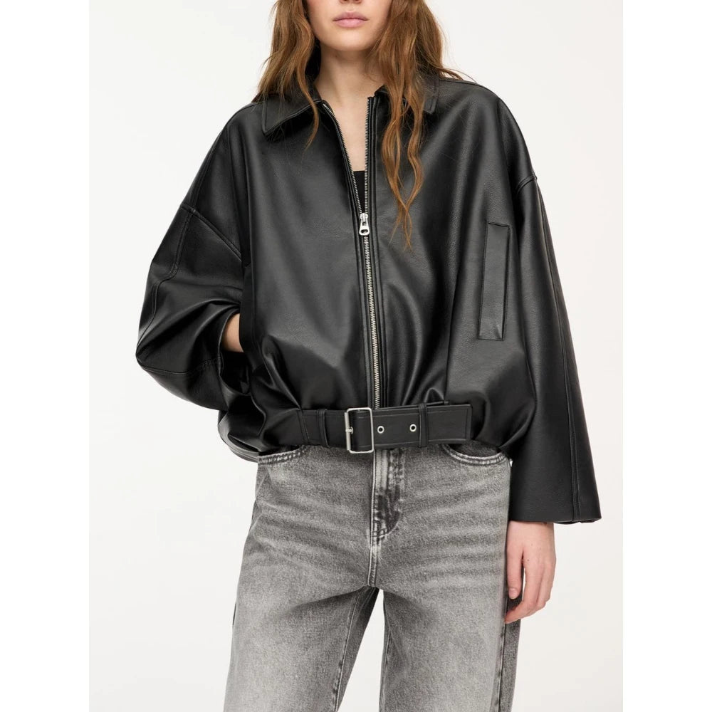 Veste Vintage en Simili Cuir – Col à Revers