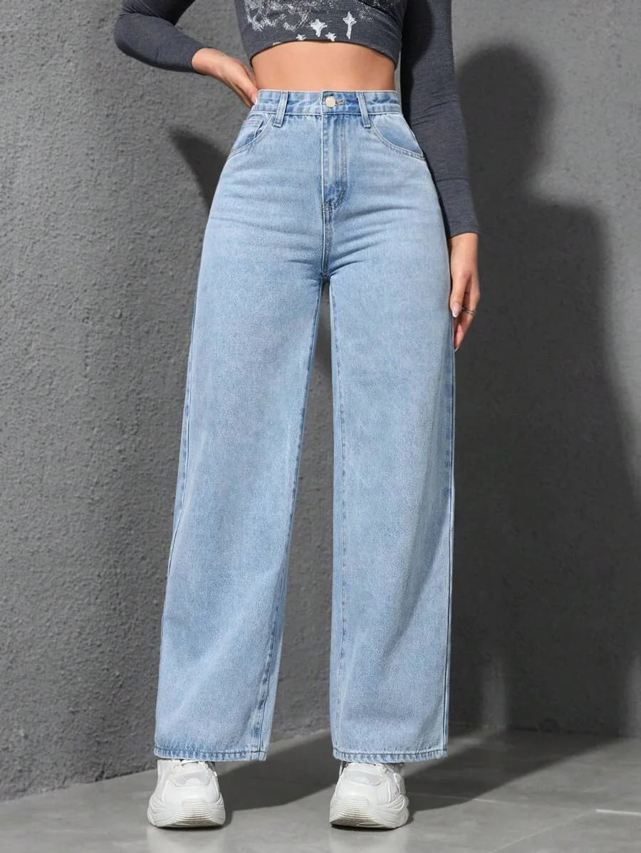 Jean Wide Leg – Taille Haute & Denim Delavé