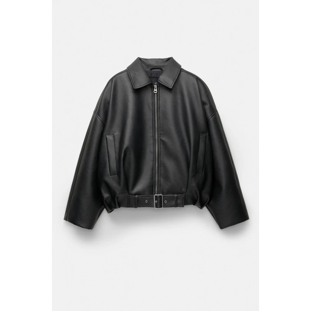 Veste Vintage en Simili Cuir – Col à Revers