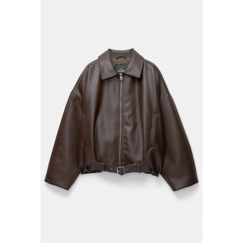 Veste Vintage en Simili Cuir – Col à Revers