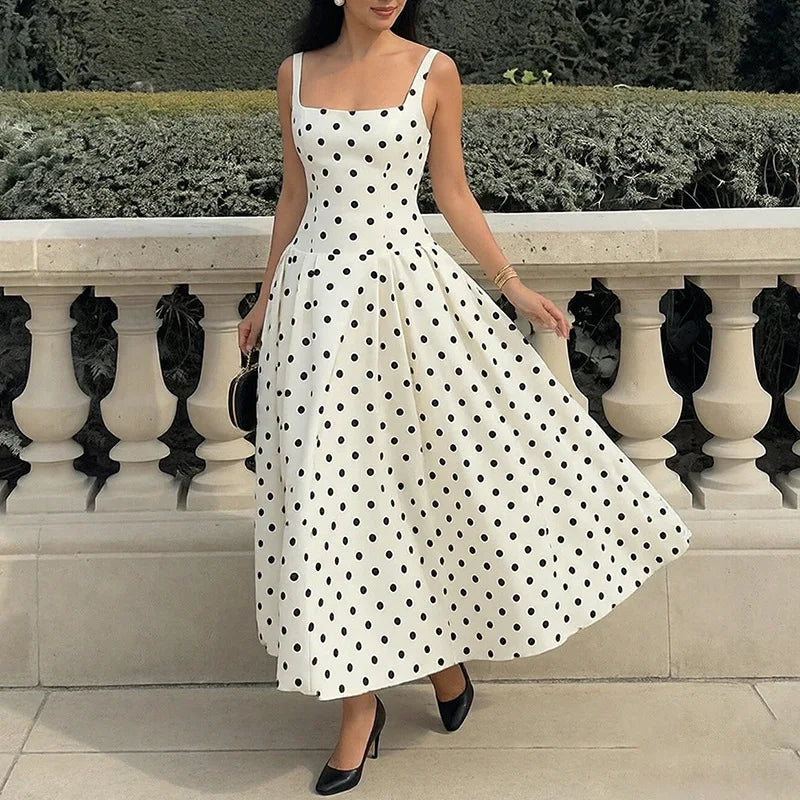 Robe Bella – Midi à Pois & Col Carré 🤍