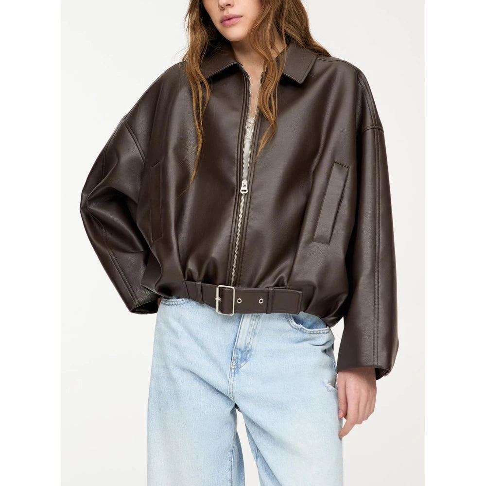 Veste Vintage en Simili Cuir – Col à Revers