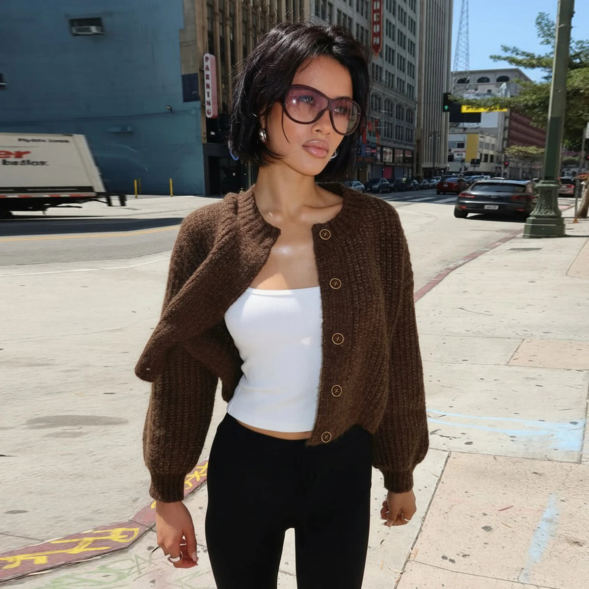 Gilet Knit Rétro – Maille Imprimée & Coupe Ample