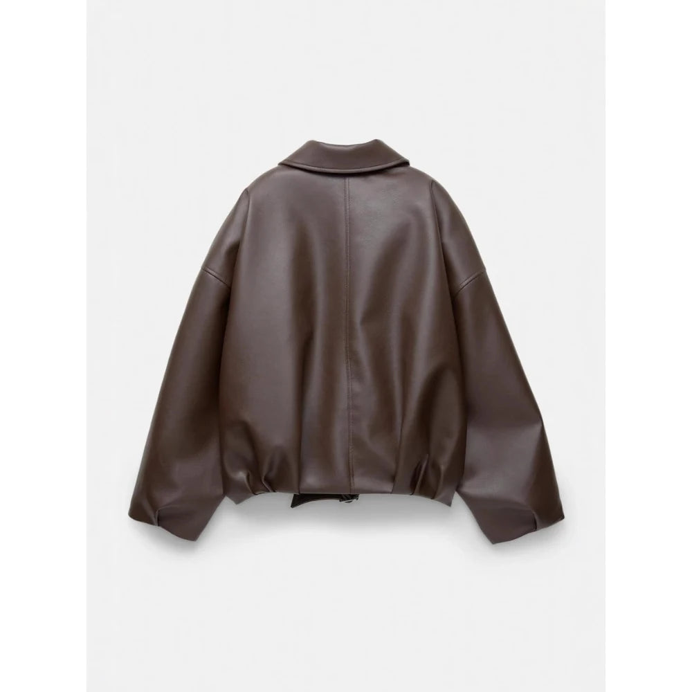Veste Vintage en Simili Cuir – Col à Revers