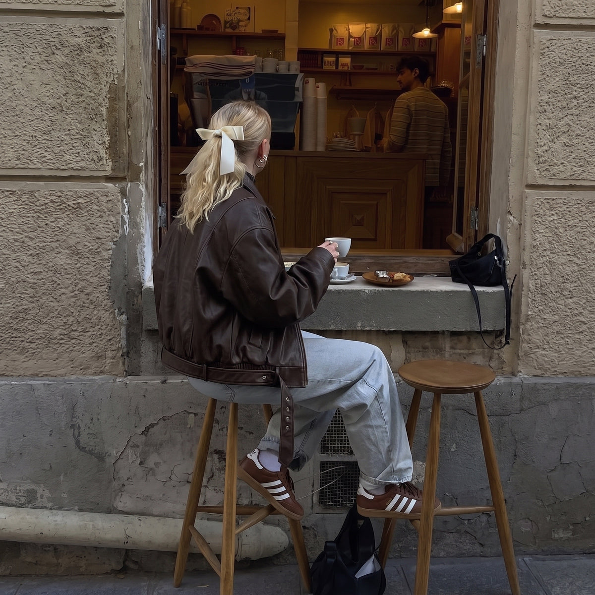 Veste Vintage en Simili Cuir – Col à Revers